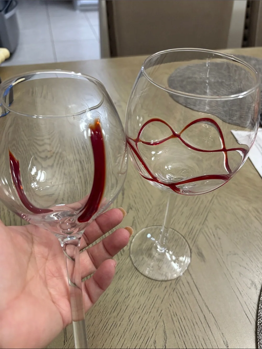 Hand-Blown Red Swirl Wine Glasses - Set of 2